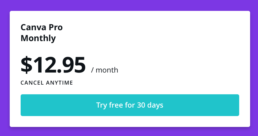 Canva Pro monthly pricing