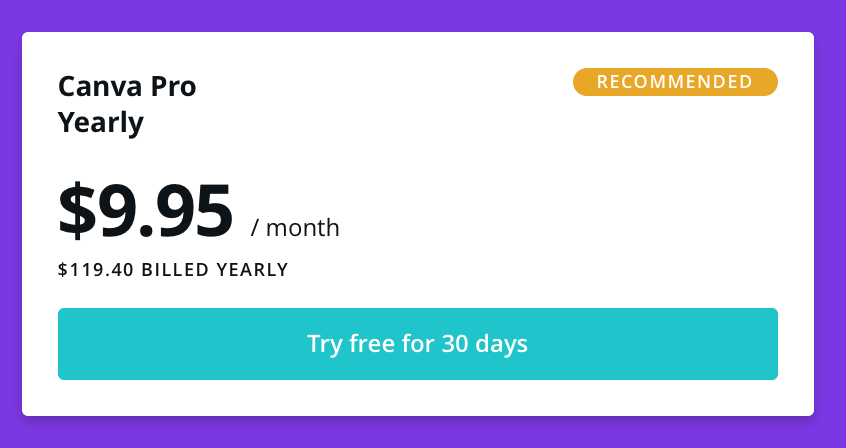 Canva Pro yearly pricing