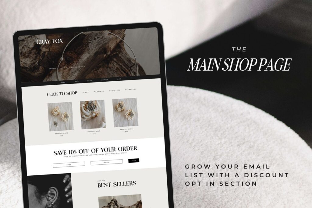 Main shop page from Gray Fox website template