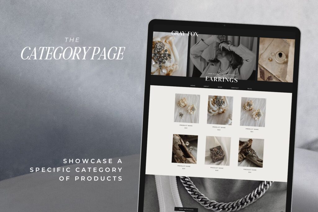 Category page from the Gray Fox website template for ecommerce businesses